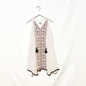 Knox rose crean red paisley midi knee lengh boho flown tent dress womens MEDIUM